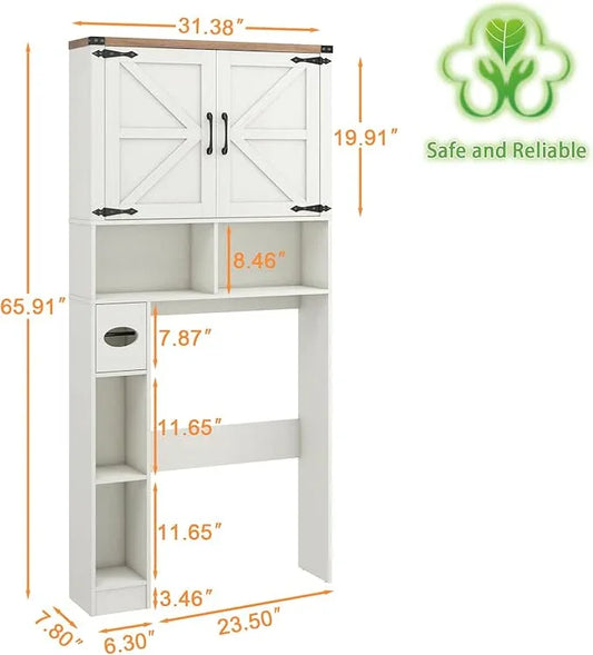 Vabches Over The Toilet Storage Cabinet, Farmhouse Storage Cabinet Over Toilet with 2 Barn Doors && Toilet Paper Holder Stand,Home Space-Saving Toilet Rack, for Laundry, Restroom, Bathroom - ModernBath
