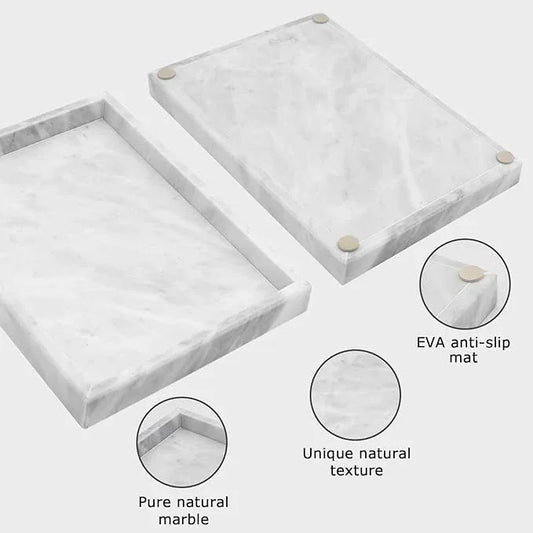 MULWR Marble Bathroom Tray,Pure Natural Marble Vanity Tray,Marble Tray for Kitchen Counter Non-Ceramic/Non-Resin,Stone Tray 12 x 8 inch (White) - ModernBath
