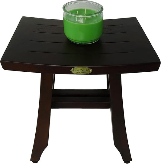 DecoTeak Satori 14 Inch Shaving Waterproof Teak Wood Shower Bench Stool Seat Chair for Inside Shower Provides Safety, Storage, and Organization for Bathroom Accessories