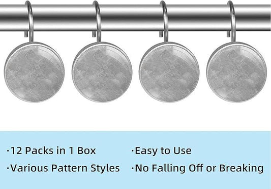 Gray Shower Curtain Hooks Set of 12 Rustproof Metal Decorative Shower Hooks for Curtains Rods Shower Curtain Rings for Bathroom Living Room Bedroom - ModernBath