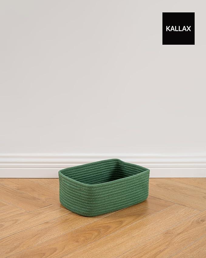Small Woven Basket, 12 x 8 x 4.5 Inches, Storage Basket for Organizing, Cute Small Rope Shelf Closet Cube Storage Bins Baskets for Shelves, Dog Toy Gift Baskets Empty, 3 Packs, Green - ModernBath