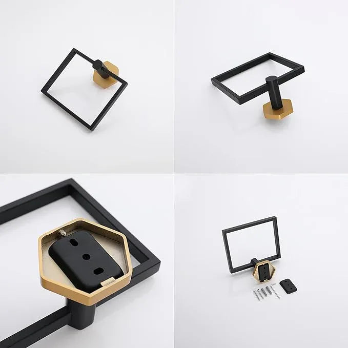 GERZWY Bathroom Hardware Accessories Sets 2-Pieces Stainless Steel - Toilet Paper Holder Towel Ring (Black & Gold) - ModernBath