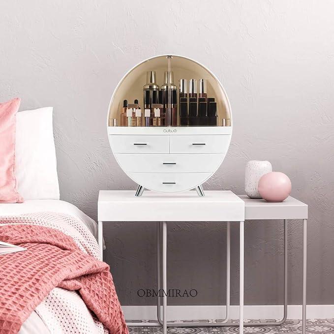 OBMMIRAO Elegant Dustproof Makeup Storage Organizer Box, Waterproof Large Cosmetics Organizer Storage with Drawers Skincare Cosmetic Display Cases for Countertop Bathroom Dresser Dedroom - ModernBath