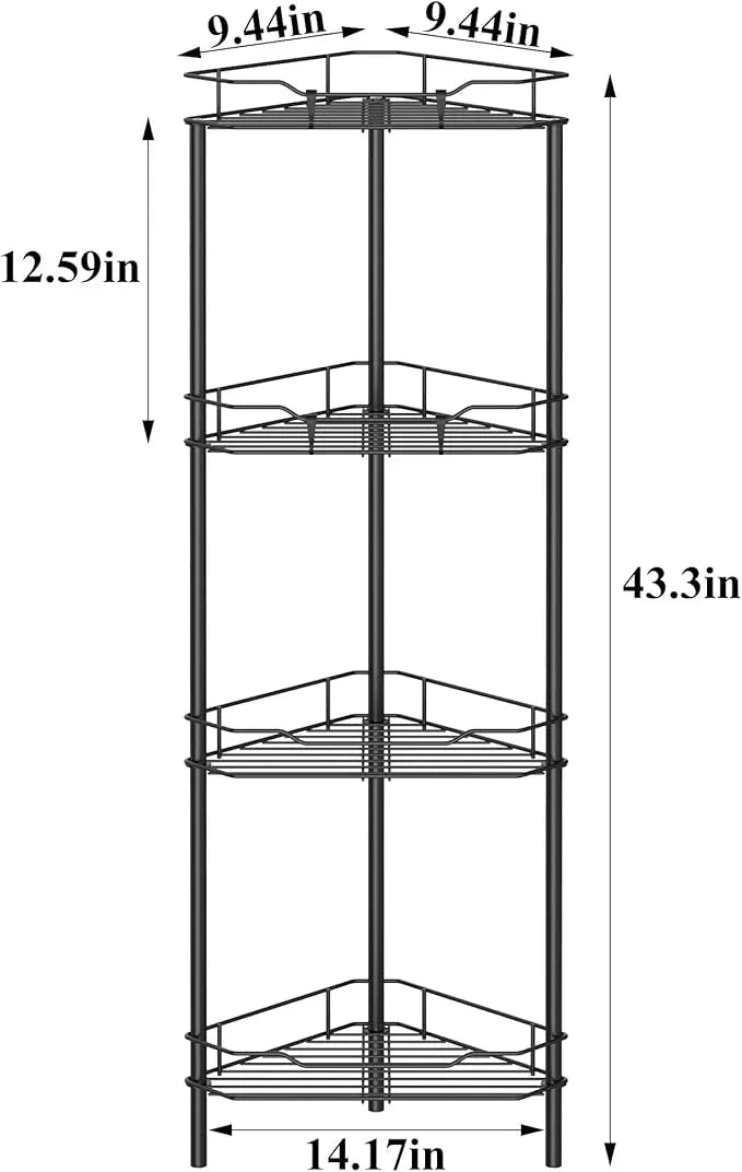 4 Tier Floor Standing Corner Shower Caddy Organizer Shelf with Hooks, Bathroom Shelves Stand Rack, Black - ModernBath