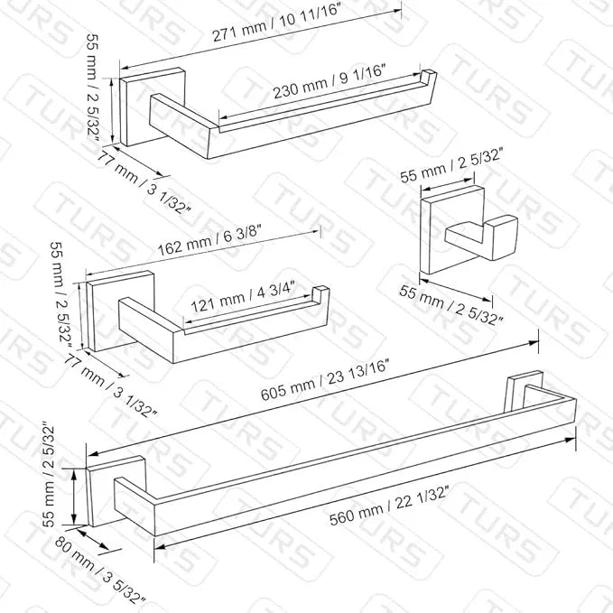 TURS Bathroom Accessories 4-Pieces Bathroom Hardware Set Polished Chrome Towel Bar Set Stainless Steel Towel Holder Set - ModernBath