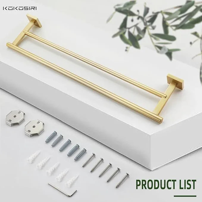 KOKOSIRI Bathroom Towel Bars Double Bath Towel Holders for Toilet Kitchen Cabinet Wall Mount 24 Inch Brushed Gold Stainless Steel B5005BG-L24 - ModernBath