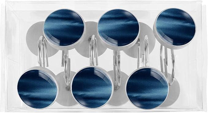 Navy Blue Shower Curtain Hooks Set of 12 Rustproof Metal Shower Hooks for Curtains Rods Shower Curtain Rings for Bathroom Living Room Bedroom Decor - ModernBath