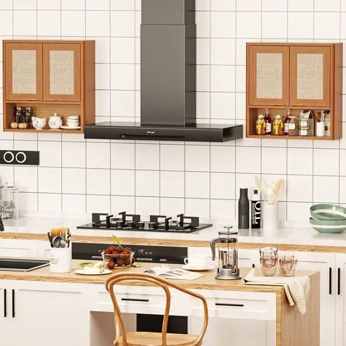 LEYAOYAO Rattan Bathroom Wall Cabinet, Boho Medicine Cabinet with Adjustable Shelf & Doors, Over The Toilet Storage Cabinets Organizer for Laundry Room, Kitchen, Living Room, Tea Brown - ModernBath