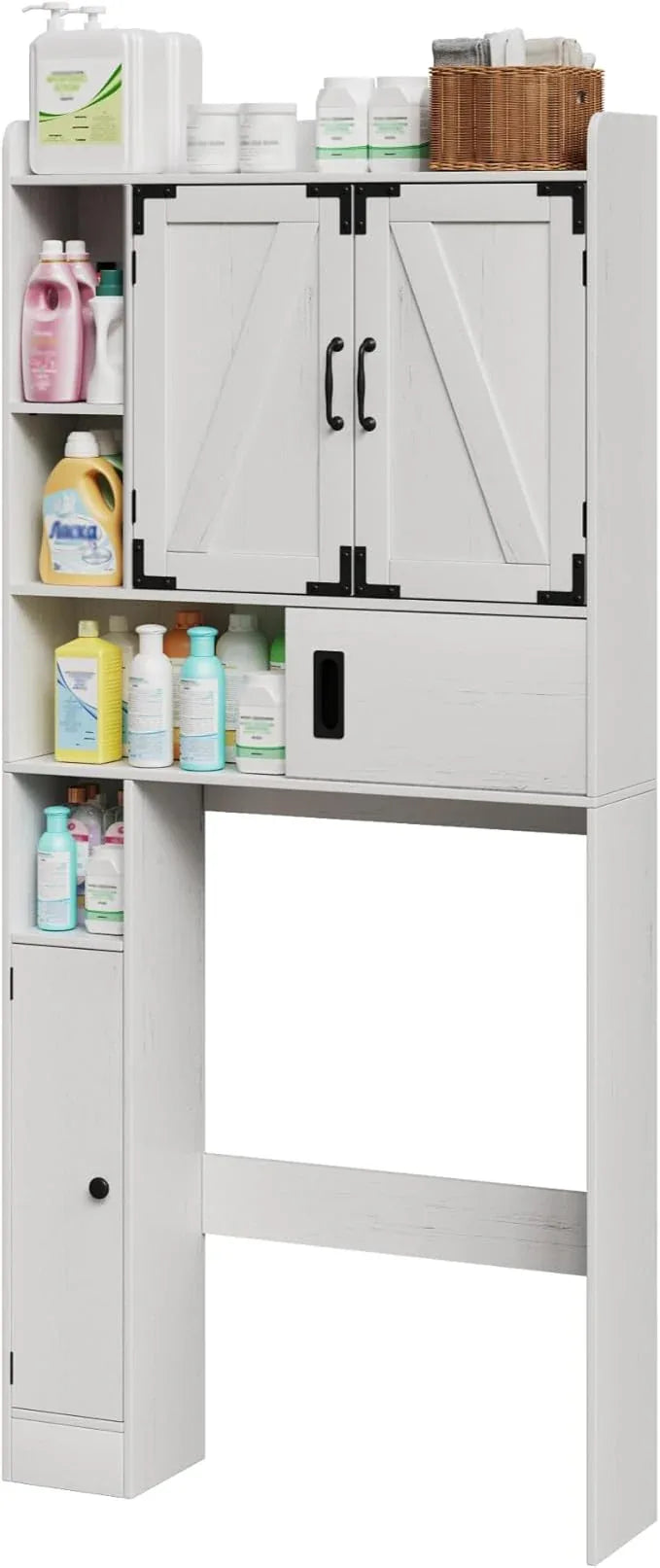 ChooChoo Over The Toilet Storage Cabinet, Farmhouse Bathroom Shelf Over Toilet with Adjustable Shelves, Above Toilet Storage Cabinet with Sliding Door for Bathroom, Laundry Room, Antique White - ModernBath