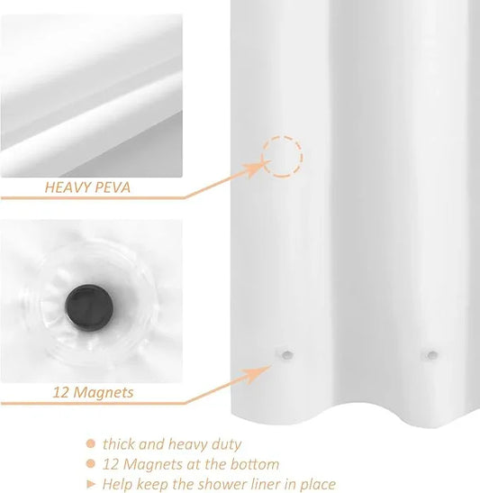 Mrs Awesome White Clawfoot Tub Shower Curtain or Liner with 12 Magnets - Free 36 Hooks Included, Waterproof PEVA, 180" x 70", White - ModernBath