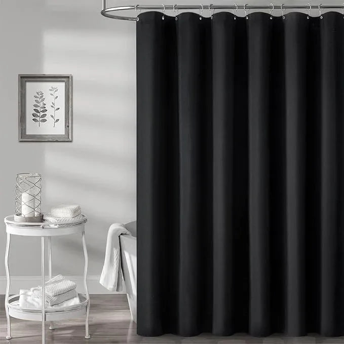 BTTN Extra Wide Shower Curtain - 108x72 Inch Linen Textured Waterproof Fabric Shower Curtain Set with 18 Plastic Hooks, Large Modern Neutral Decorative Shower Curtains for Bathroom and Bathtub - Black - ModernBath