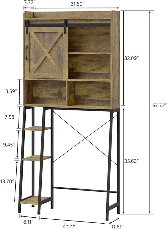 Farmhouse Storage Cabinet Over Toilet with Sliding Door & Toilet Paper Holder Stand, Space-Saving Bathroom Rack - ModernBath