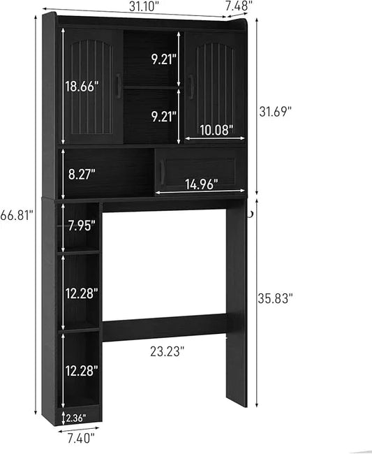 Vabches Farmhouse Over The Toilet Storage Cabinet with 2 Barn Doors & Sliding Door, Over The Toilet Bathroom Organizer with Open Storage Layer and Adjustable Shelves & Hooks.Black - ModernBath
