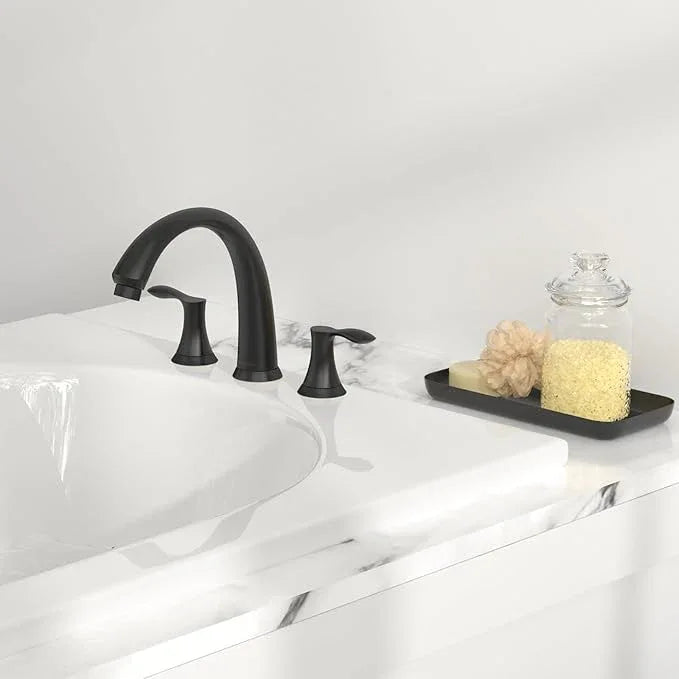 Lava Odoro Black Roman Tub Faucet with Valve, 8 inch Widespread Bathtub Faucet with Valve, High Flow 2 Handle Deck Mount Tub Faucet, Solid Brass 3 Hole Bath Tub Filler TF405-MB - ModernBath