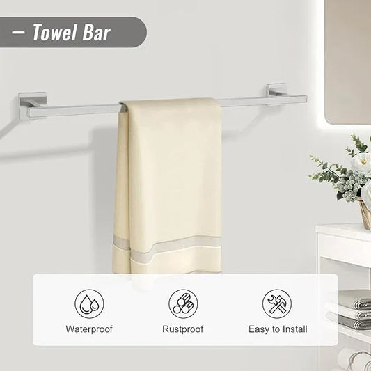 YACVCL Towel Bar Set, 5 Pieces Bathroom Hardware Set Brushed Nickel Bathroom Accessories, SUS304 Stainless Steel Towel Racks Holder Set Wall Mounted 23.6 Inch - ModernBath