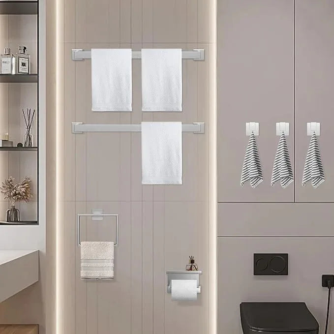 7-Piece Bathroom Hardware Set Brushed Nickel Towel Bar Set with Towel Rack, 2 Square 23-Inch Towel Bars and Stainless Steel Bathroom Accessories Wall Mounted - ModernBath