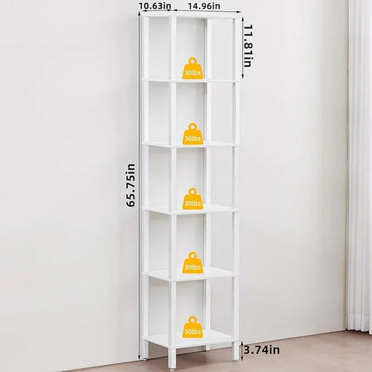 66in Tall Bookshelf 6-Tier Small Narrow Bookcase, Skinny Book Shelf for Small Space, Farmhouse Slim Shelf with Storage, Wood Freestanding Display Thin Bookshelves for Living Room, Office, White - ModernBath