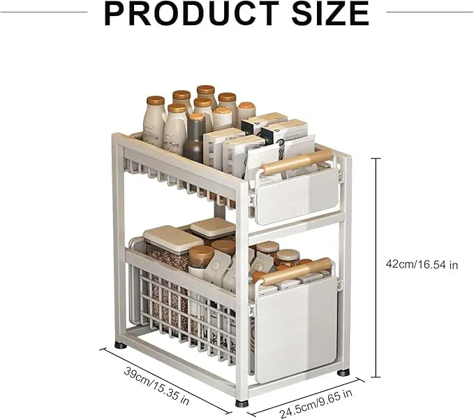 2 Tier Pull-out Storage Organizer, Slide Out Kitchen Cabinet Storage Sliding Shelves, Under Sink Organizers Drawer, Mesh Cabinet Basket with Handle for Bathroom, Home(White,Double Layer S) - ModernBath