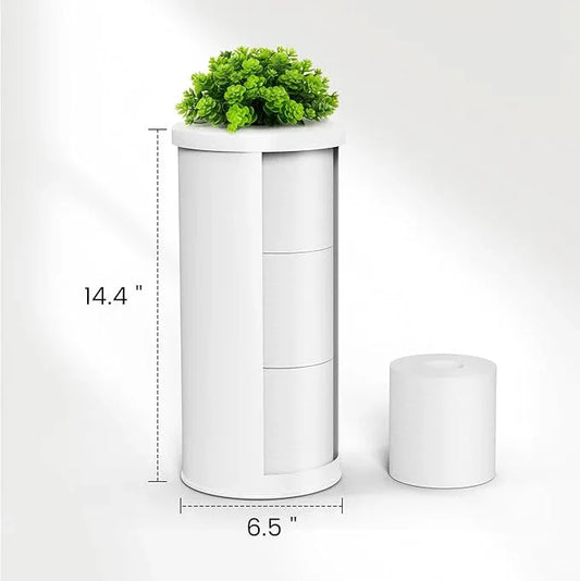 Cesun Toilet Paper Storage Bin, Enclosed Toliet Paper Holder with 3-Roll Capacity, White Stainless Steel Canister with Decorative Green Plant Lid - ModernBath