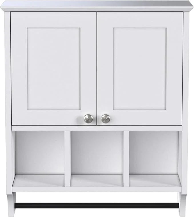 Bathroom Medicine Cabinet, Bathroom Cabinet Wall Mounted Over-The-Toilet with Towel Bar, 2 Doors & 3 Open Shelves, White - ModernBath