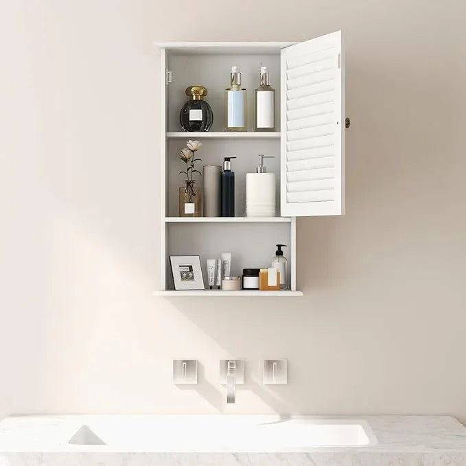 Giantex Bathroom Wall Mount Cabinet - Over The Toilet Storage Organizer with Single Door and Adjustable Shelf, Above Toilet Medicine Cabinet for Living Room, Kitchen, Hallway, Hanging Cabinet (White) - ModernBath