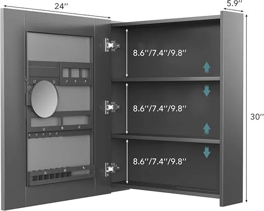 Bathroom Cabinet - Large Single Door 24x30 inchs Wall Cabinet Mirror Medicine Cabinet with Facial Tissues Slot and Multifunctional Storage Area - ModernBath