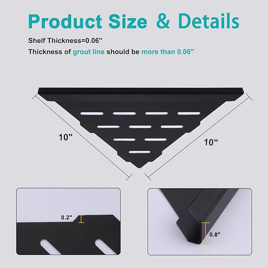 10" Corner Shower Shelf, 2-Pack Bathroom Shelves for Tile Walls, SUS304 Stainless Steel Recessed Shower Shelf, Grout in Corner Organizer Shelves, Matte Black