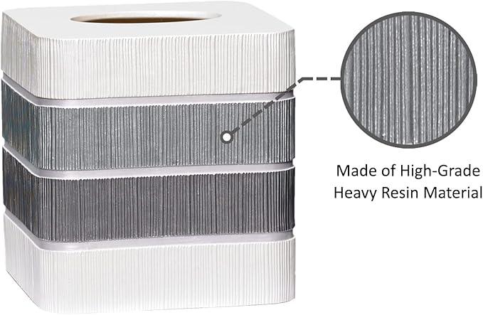 Zahari Home 2pc Modern Line Stylish Bath Accessories Set Waste Basket & Square Tissue Box Cover Classic Contemporary Decorative Beautiful Designs Gray Bathroom Decor Set for Home Modern Bath Set - ModernBath