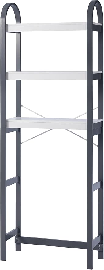 Spirich Over The Toilet Storage Shelf, 3-Tier Over Toilet Bathroom Organizer, Space-Saving Above Toilet Storage Shelf Rack with Bamboo Frame, Gray
