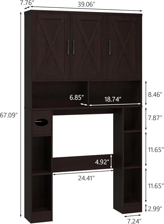 Over The Toilet Storage Cabinet, Farmhouse Toilet Cabinet Rack with 3 Barn Doors, Space Saving Bathroom Organizer with Shelves, Toilet Paper Holder and Towel Rack for Bathroom,Restroom.(Walnut). - ModernBath