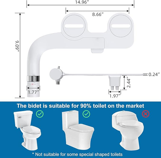 Toilet Bidet Attachment Non-Electric Dual Nozzle – Self-Cleaning Frontal & Rear Wash, Adjustable Water Pressure, Fresh Cold Water Sprayer, Ultra-Slim Easy to Install, Toilet Seat Attachment, Chrome