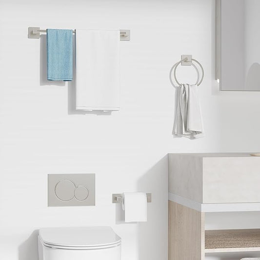 RUACQ 3 Pieces Bathroom Hardware Set, SUS 304 Stainless Steel Toilet Paper Holder, Towel Ring, 18-inch Towel Bar Set, Wall Mounted, Heavy Duty(Brushed Nickel)