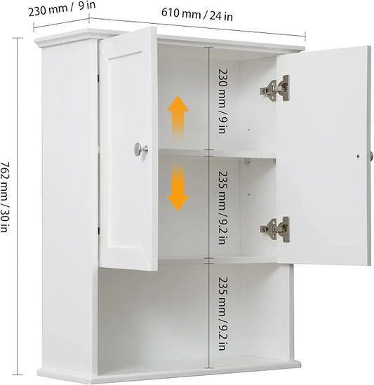 White Bathroom Wall Cabinet Over The Toilet Storage Cabinet, 24x30 Inch Wood Medicine Cabinets Wall Mounted Bathroom Cabinet with Doors for Laundry Room, Bedroom Kitchen - ModernBath