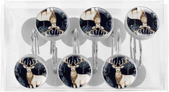 12 Packs Deer Shower Curtain Hooks, Crystal Glass Shower Curtain Rings for Bathroom, Rustproof Metal Decorative Curtain Rod Hooks, Stainless Steel - ModernBath