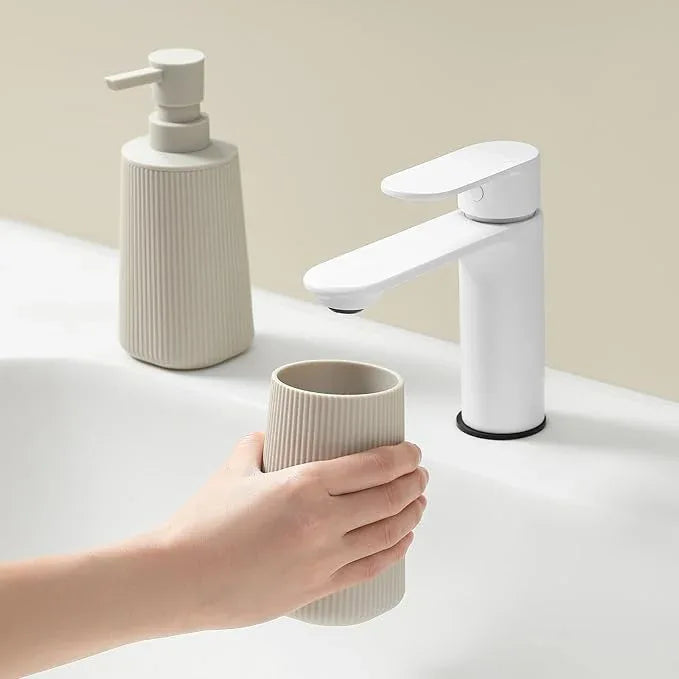 YAUKPH Bathroom Accessories 2 Piece Soap Dispenser and Toothbrush Holder Set Striped Beige - ModernBath
