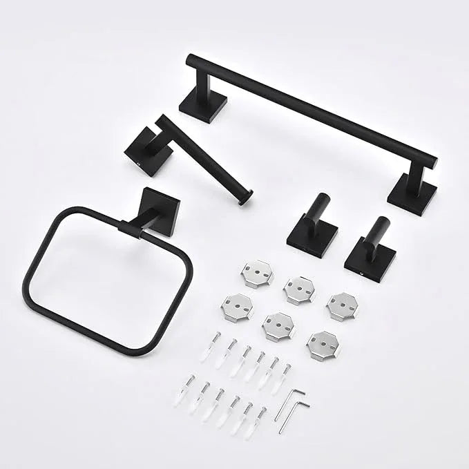16" Matte Black Bathroom Hardware Accessories Set 5-Piece for RV Camper, SUS304 Stainless Steel Rustproof Towel Bar Kit, Durable Powder Coated Finish with 2 Robe Hooks (Matte Black) - ModernBath