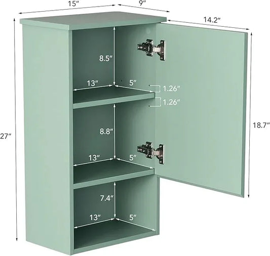 Bathroom Wall Cabinet with Single Door, Soft-Close Hinges, 15x27 inch Wooden Medicine Cabinet for Small Kitchen, Laundry, Entryway, Durable MDF Construction - ModernBath