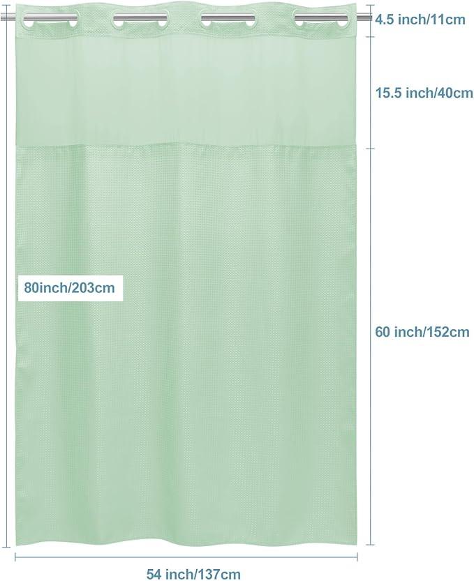 EUTXL Mint Green Stall No Hook Shower Curtain with Snap in Liner,230GSM Waffle Weave Shower Curtains for Bathroom,54W x 80H - ModernBath
