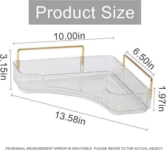 INVSSENE Corner Bathroom Countertop Organizer, Vanity Organizer Trays for Counter, Makeup Organizers, Perfume Tray, Skincare Shelf Storage Gifts for Women Girl Student (Clear, 1 Tier)