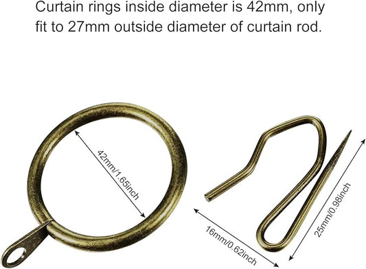 Hotop 30 Pcs Metal Drapery Curtain Rings 0.98/1.26/1.65 inch Interior Diameter and 30 Pcs Hanging Curtain Drapery Pin Hooks for Window Door Shower(Oil-Rubbed Bronze,42mm)