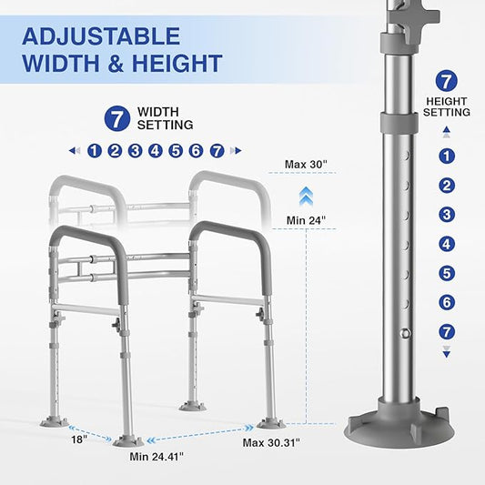 Loyoda Foldable Toilet Safety Rails for Seniors - Adjustable Toilet Safety Frame & Toilet Handles for Elderly & Disabled, Fits Most Toilets, 350lb Capacity, Gray
