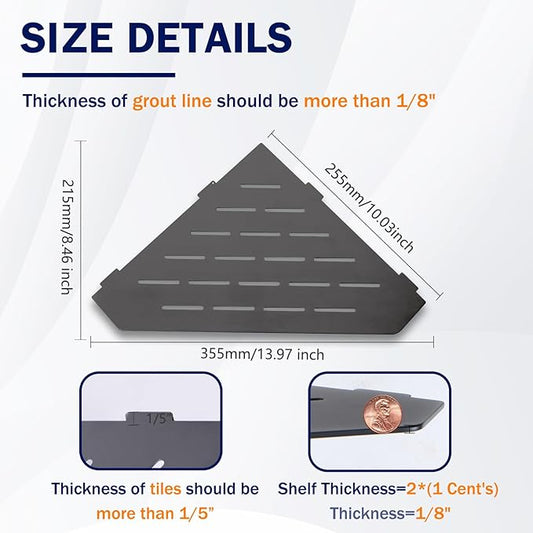 10" Corner Shower Shelf 2 Pcs Matte Black 304 Stainless Steel Diamond Heavy Duty Floating Corner Shelves Slot Design Recessed Bathroom Shower Shelf for 90° Tiled Wall, No Drilling Needed