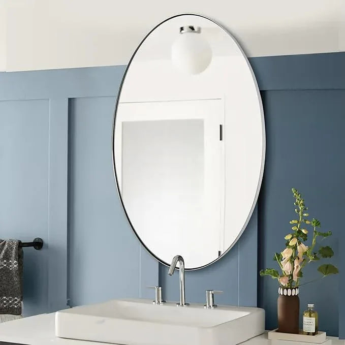 ANDY STAR Chrome Bathroom Mirror, Oval Chrome Mirror for Bathroom 20x28 Inch, Polished Chrome Anti-Rust Stainless Steel Metal Frame for Bathroom - ModernBath