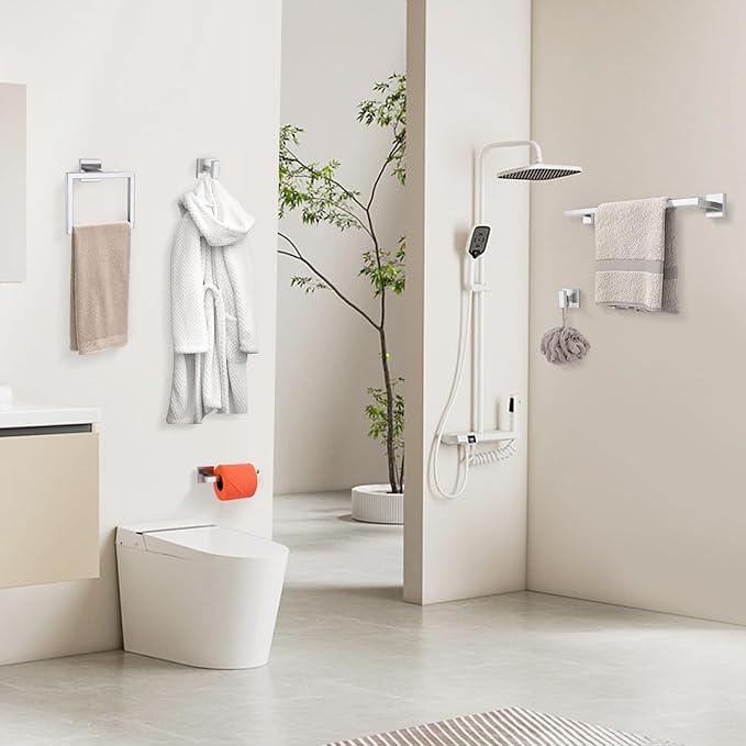 YACVCL Towel Bar Set, 5 Pieces Bathroom Hardware Set Brushed Nickel Bathroom Accessories, SUS304 Stainless Steel Towel Racks Holder Set Wall Mounted 23.6 Inch - ModernBath