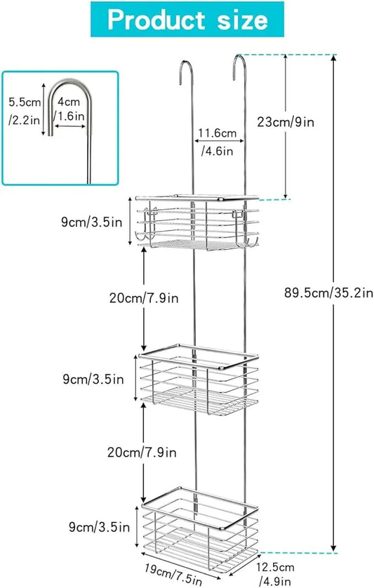YQH 3-Tier Hanging Shower Rack - Door Organizer with 2 Hooks for Razor, Shower Balls and More (3 Tiers) - ModernBath