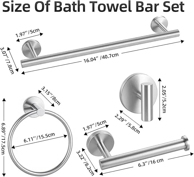 Brushed Nickel Towel Bar Set 10 Pieces, SUS304 Stainless Steel Bathroom Hardware Set, Bathroom Towel Holder Set Wall Mounted-16 Inch Towel Bar, Toilet Paper Holder, Towel Hook, Towel Ring - ModernBath