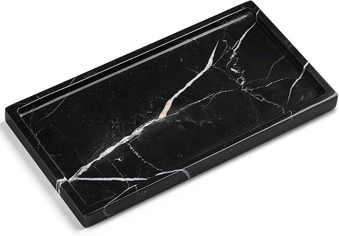 Natural Marble Vanity Tray - Moujings Genuine Marble Perfume Tray for Bathroom Decor, Stone Bathroom Vanity Organizer Tray for Kitchen Counter, Candles, Jewelry, Coffee, Makeup, Key - ModernBath