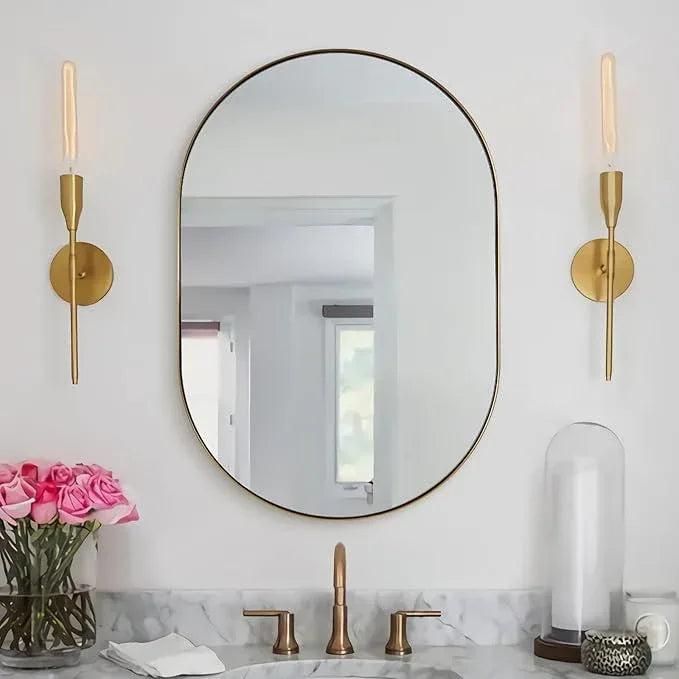 ANDY STAR Gold Oval Mirror, 24’’x36’’ Brass Mirror for Wall, Oval Mirrors for Bathroom in Stainless Steel Metal 1’’ Thin Frame Pill Shaped Hangs Vertical or Horizontal Ideal for Limited Space - ModernBath