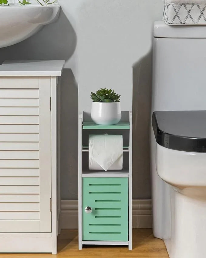 AOJEZOR Toilet Paper Holder Stand: Freestanding PVC Cabinet Storage for Small Bathroom Spaces for Homes and Renters-Mint Green - ModernBath