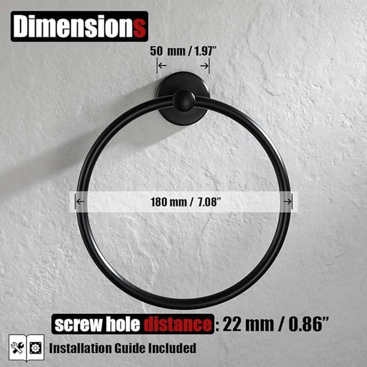 JQK Black Towel Ring, 304 Stainless Steel Matte Black Hand Towel Holder for Bathroom, Wall Mount, TR130-PB - ModernBath